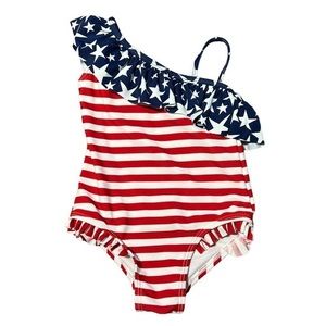 USA Red White and Blue One Piece‎ Ruffle Swimsuit Sz. 12M